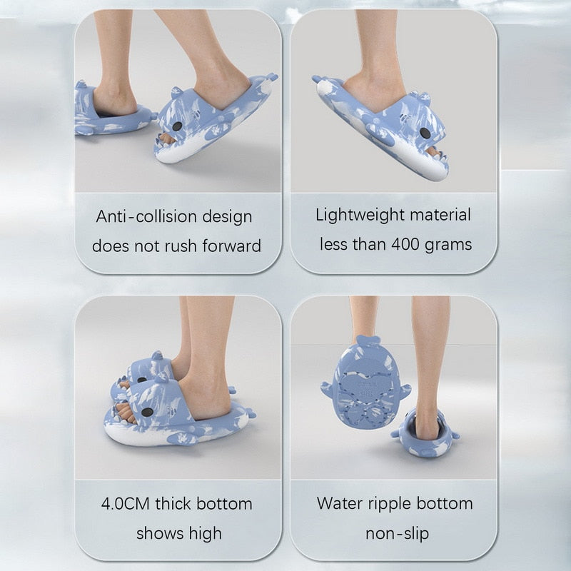 Summer Shark Slides For Women Men New Fashion Slippers Home Couple Thick Soled Non-slip Sandals Outdoor Beach Flip Flops