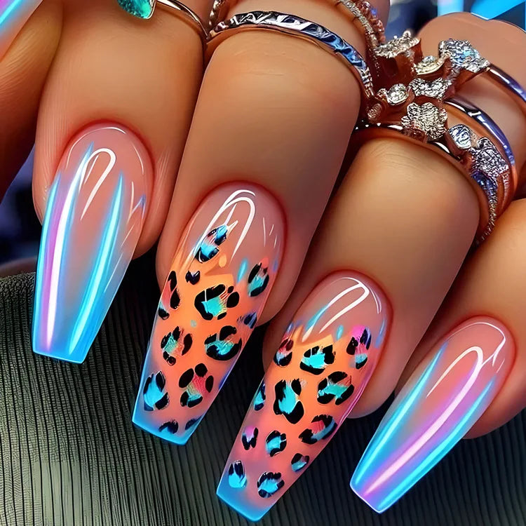 24pcs/set Short medium long fake nails colorful gradient Y2K sunset heart leopard print square ballet tips press on false nail 2012
