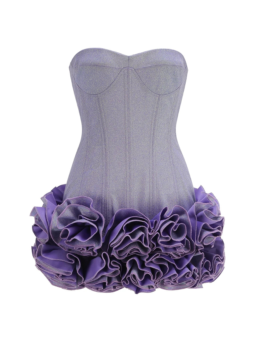 Christmas Dress Strapless Backless Red Structured Floral Embellished Mini Length Bodycon Celebrity Party Cocktail Dress light purple