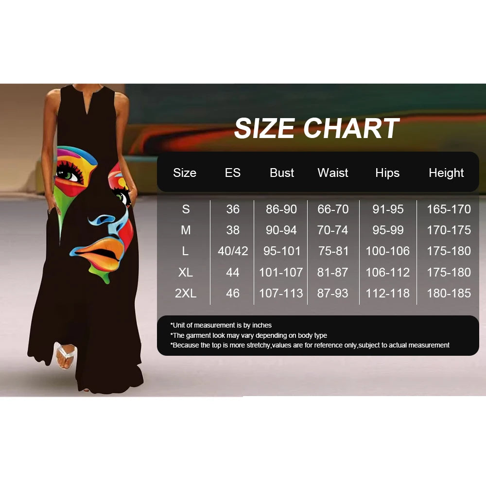 Fashionable Women's Hollow V-neck Maxi Dress Fresh Flower Print Sleeveless Loose Straight Beach Seaside Vacation Long Dress