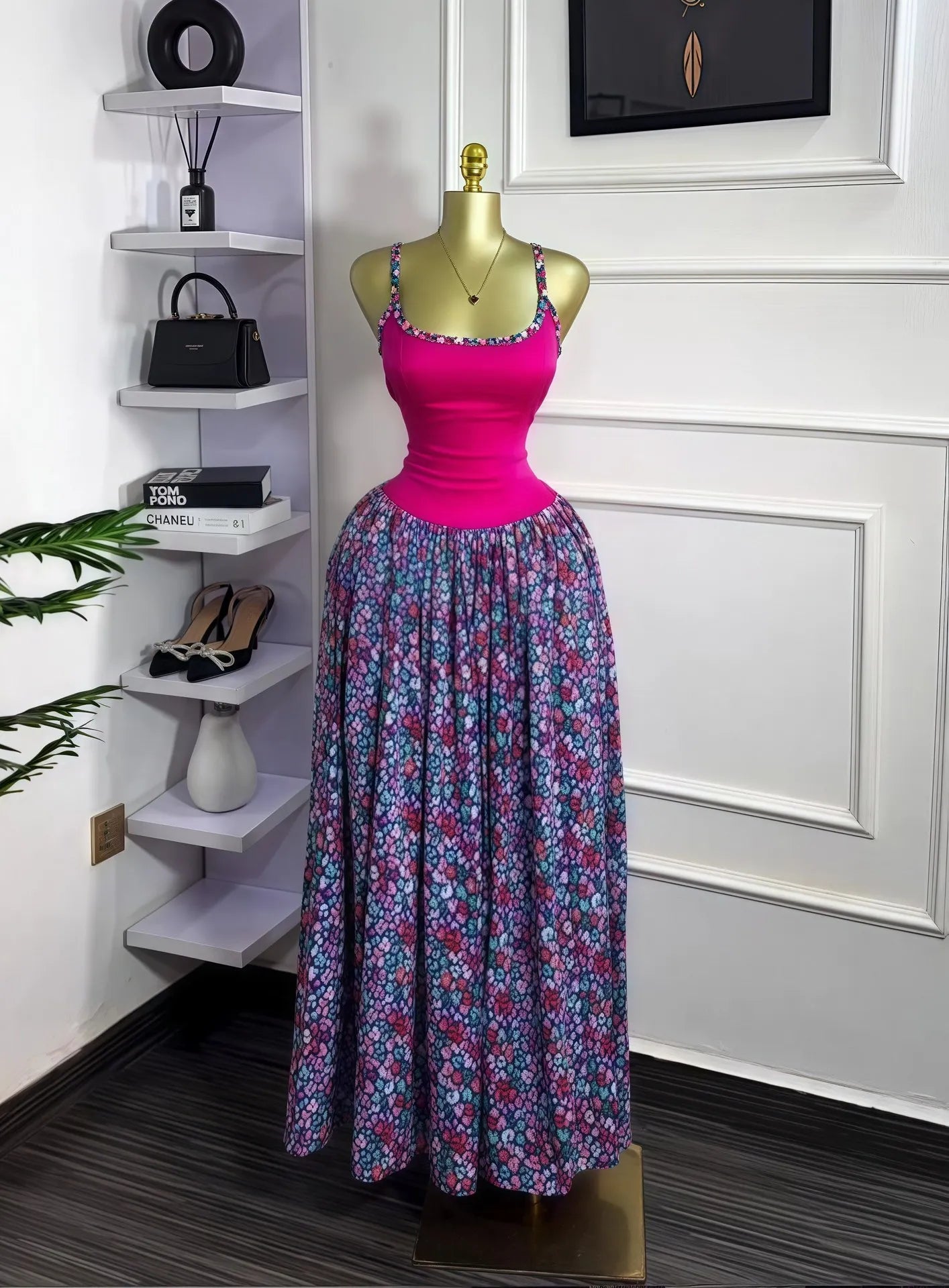 CM.YAYA Women Floral Printed Patchwork Strap Tank Maxi Long Dress 2025 Summer Beach Birthday Sexy Club Party Evening Dresses