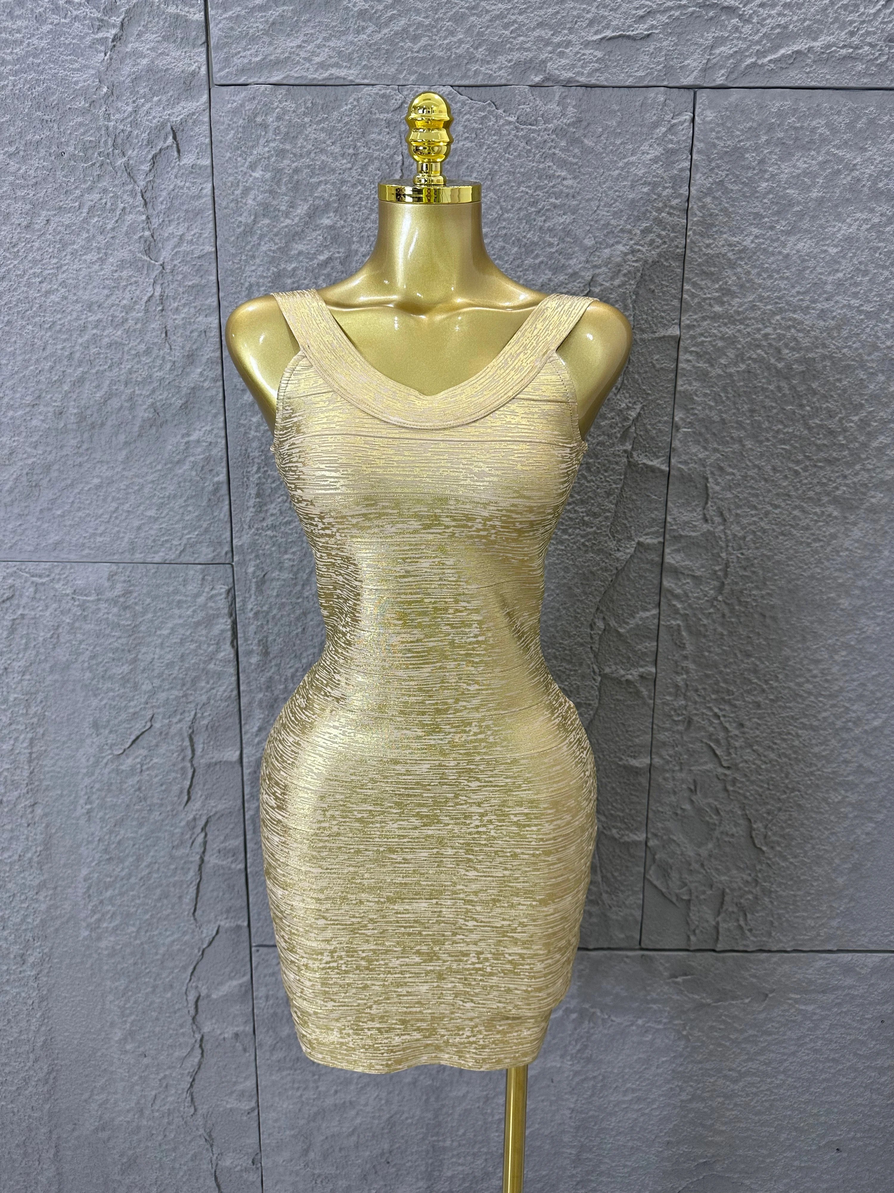 Women Sexy Elegant 2026 Silver Gold Metallic Bandage Mini Dress Women Sleeveless Bodycon Formal Event Cocktail Party Costume