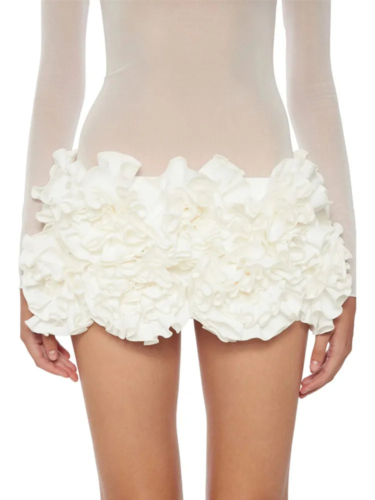 Women Sexy Long Sleeve Flower Mesh Red White Mini Celebrity Bodycon Bandage Dress 2025 Elegant Evening Club Party Dress