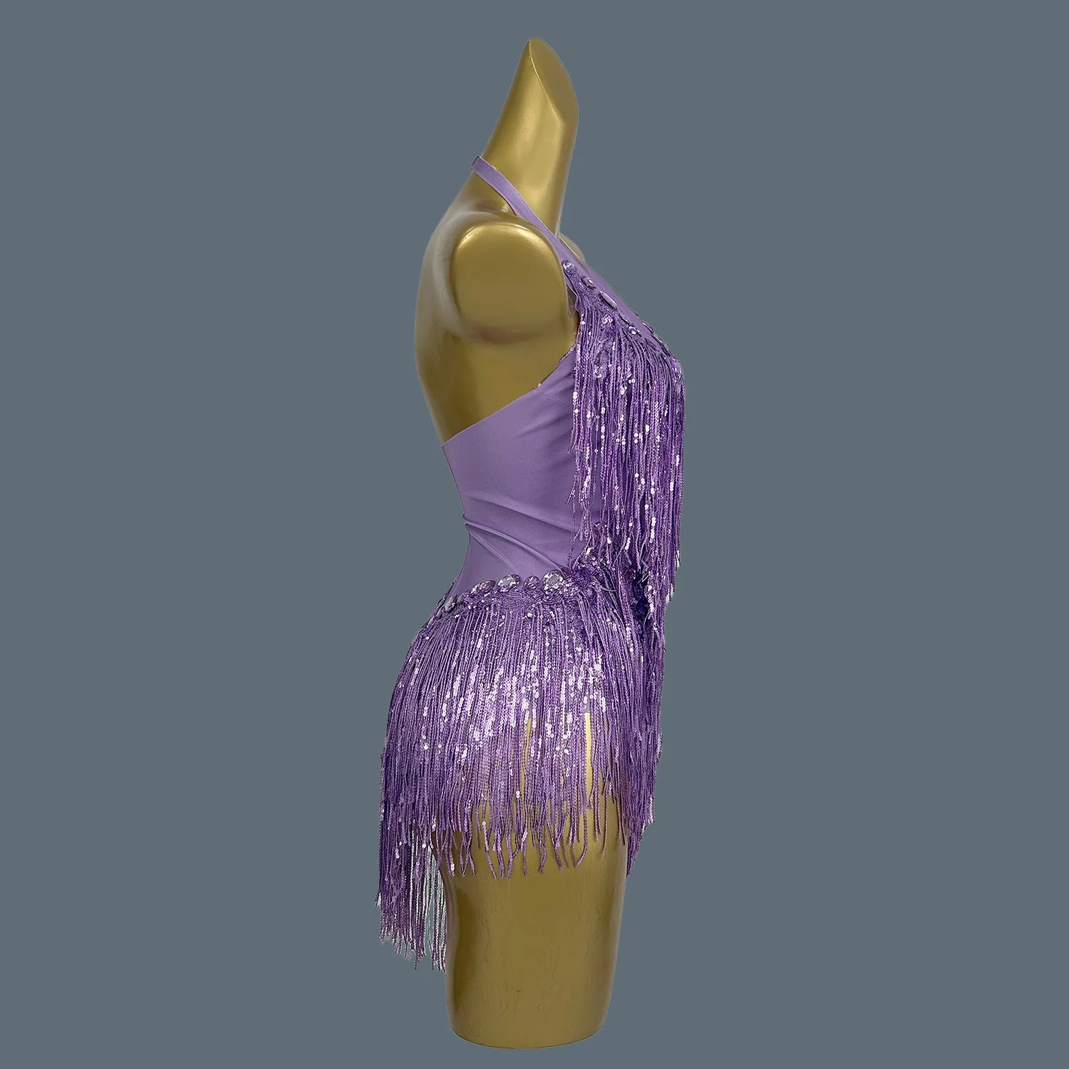 Shining Purple Fringes Luxury Diamonds Bodysuit Women Sexy Stretch Spandex Nightclub Stage Performance Dance Outfit Shuye