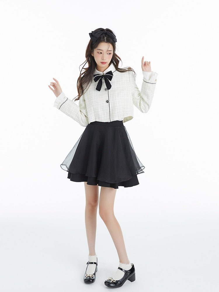 Ensemble 2 pièces élégant et Vintage pour femme, blazer doux, costume Y2k, haut court + Mini jupe, vêtements à la mode coréenne, printemps