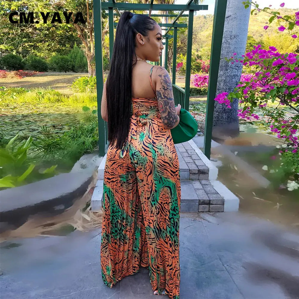 Women Leopard Spaghetti Strap Loose Wide Leg Sleeveless Jumpsuit 2023 Summer Street Playsuit One Piece Suit Romper