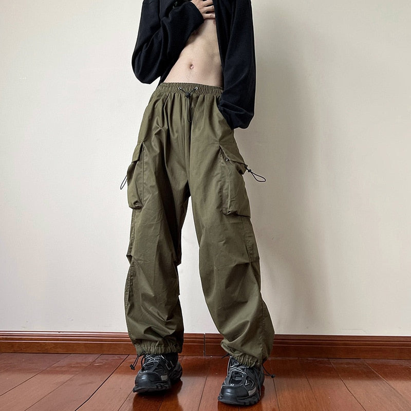 Pantalon de jogging décontracté pour femmes, Vintage, couleur unie, taille basse, Baggy avec cordon de serrage, jambes larges, survêtement, Streetwear, Cargo
