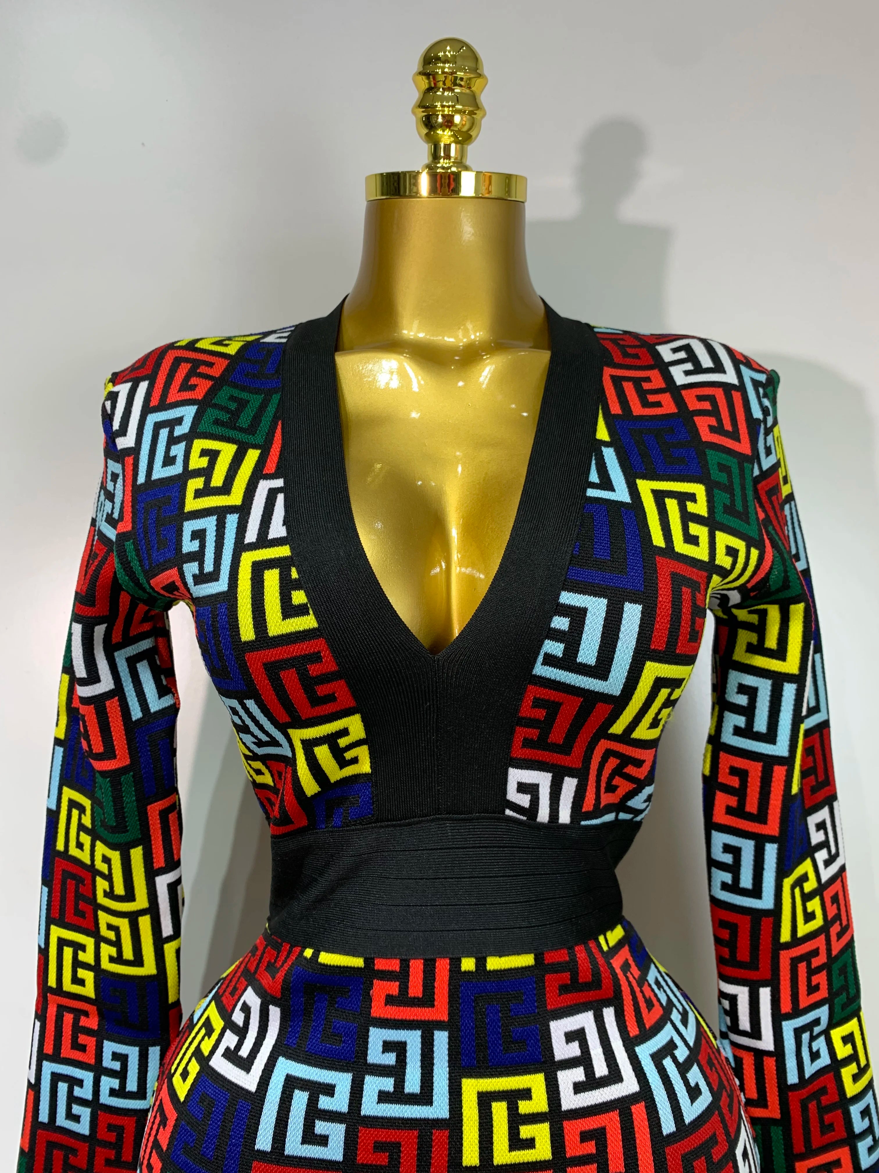 Women Long Sleeve V-Neck Bodycon Jacquard Short Bandage Dress 2025 Elegant Evening Luxury Birthday Party Cocktail Outfit