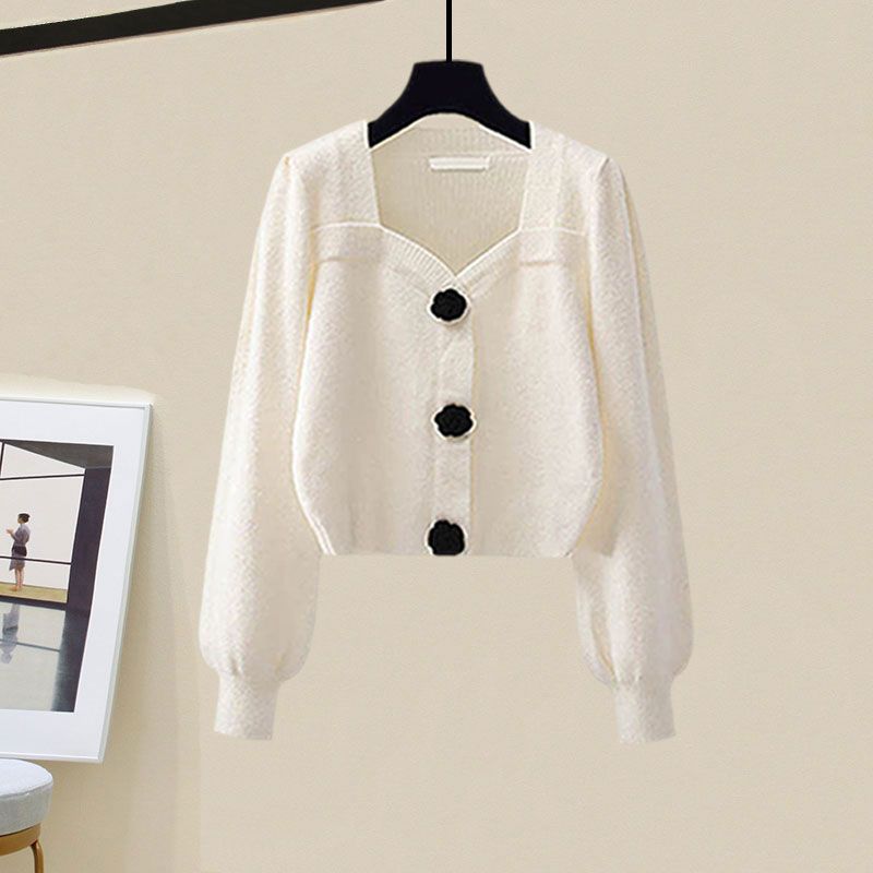 Women's 2024 Spring Autumn Fashion Knitted Sweater+Strap Dress Two-piece Korean Elegant New in Matching Sets Female Skirt Suit White Sweater