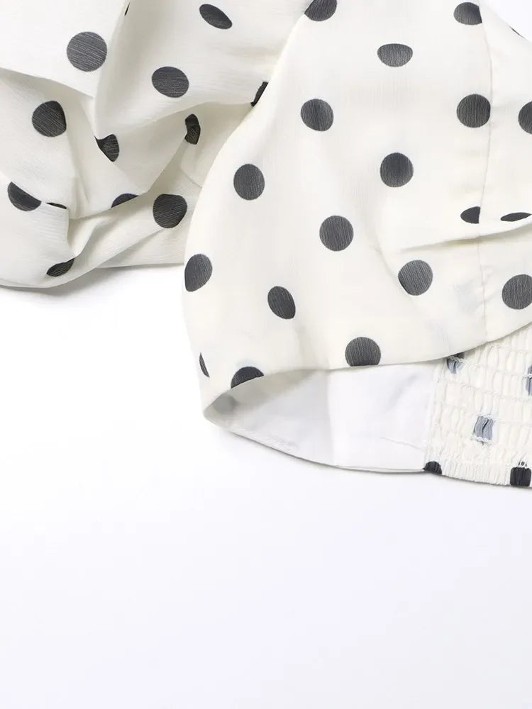 elegant Polka dot two piece sets square collar puff sleeve tops high waist split skirt chic set female fashion 2023