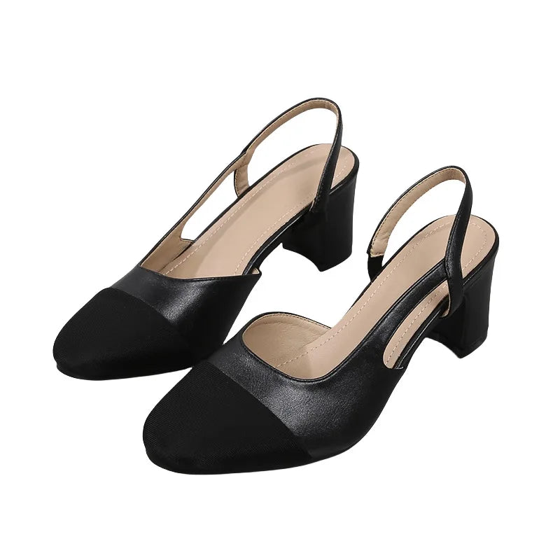 Patchwork Leather Slingbacks Women's Sandals Fashion Flat Heel Formal Ladies Shoes Sexy Party Sandals Dress Wedding Party Shoes black 6cm