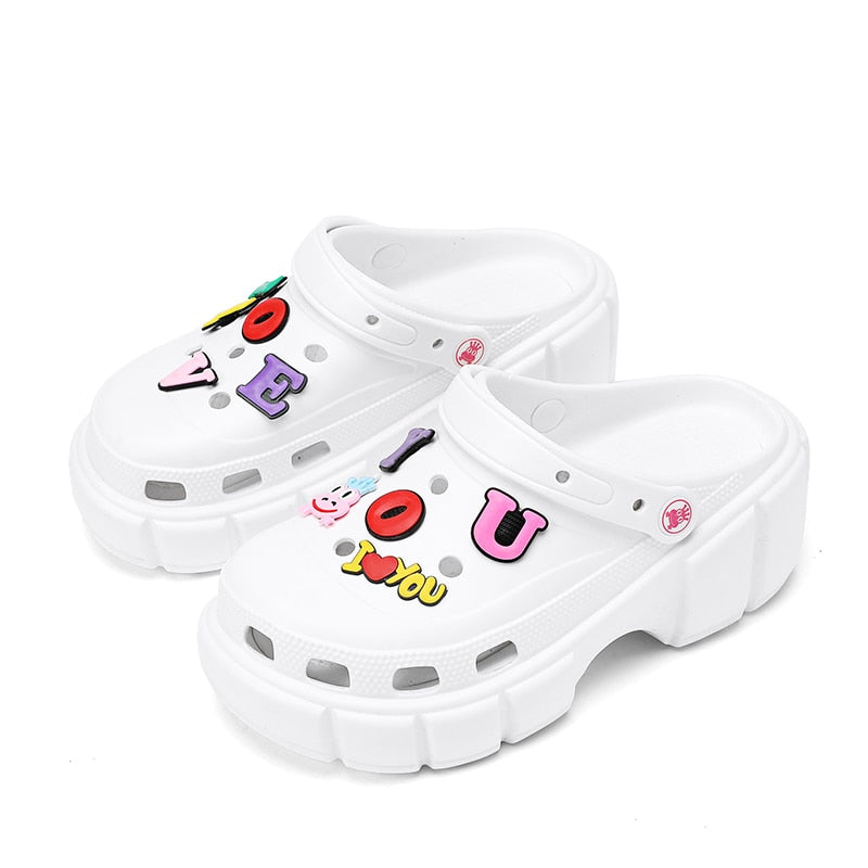 Summer Women Slippers 6cm Platform Sandals Outdoor Clogs Street Beach Slippers Massage Indoor Home Bathroom Slides Flip Flops White