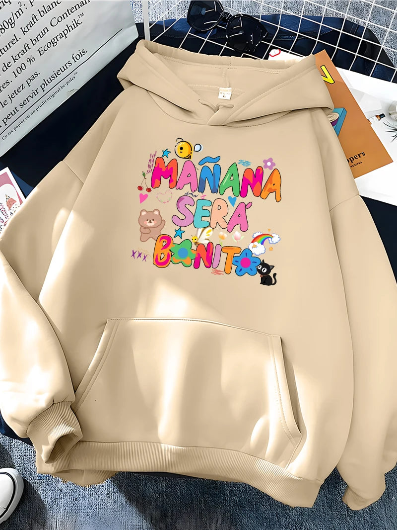 Rainbow Letter Print Women Sweatshirt Soft Warm Casual Female Hoodies Autumn Loose Fleece Tops for Girls Khaki