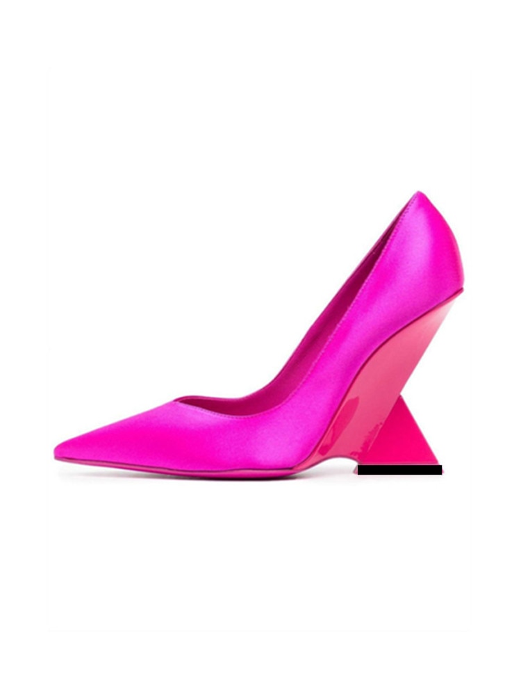 Summer New High Heels Thick Sole Thick Heel Lacquer Leather Shallow Mouth Pointed Fashion Sexy Women's Oversized Shoes S49 rose red