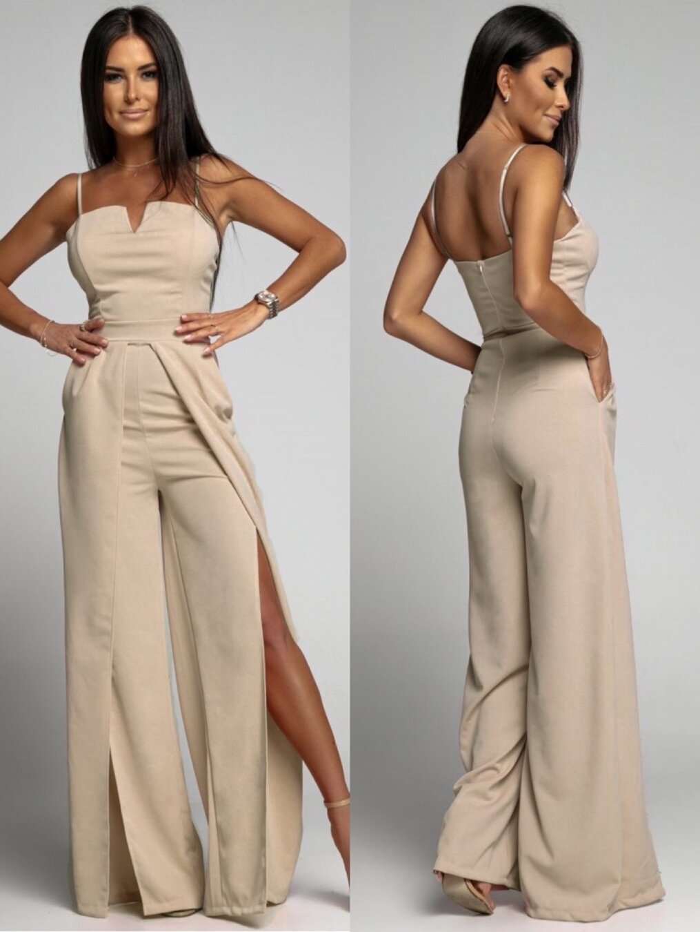 Summer Fashion Jumpsuit Women Sexy Suspender Bra Sleeveless High Waist Split Wide Leg Pants Elegant Temperament Jumpsuit Women