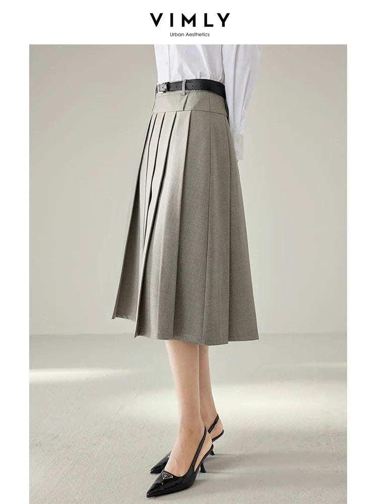 Vimly Elegant Work Flared Pleated Skirts for Women 2023 Fall Fashion Office Lady Woman Autumn A Line Midi Skirt Clothes M2935