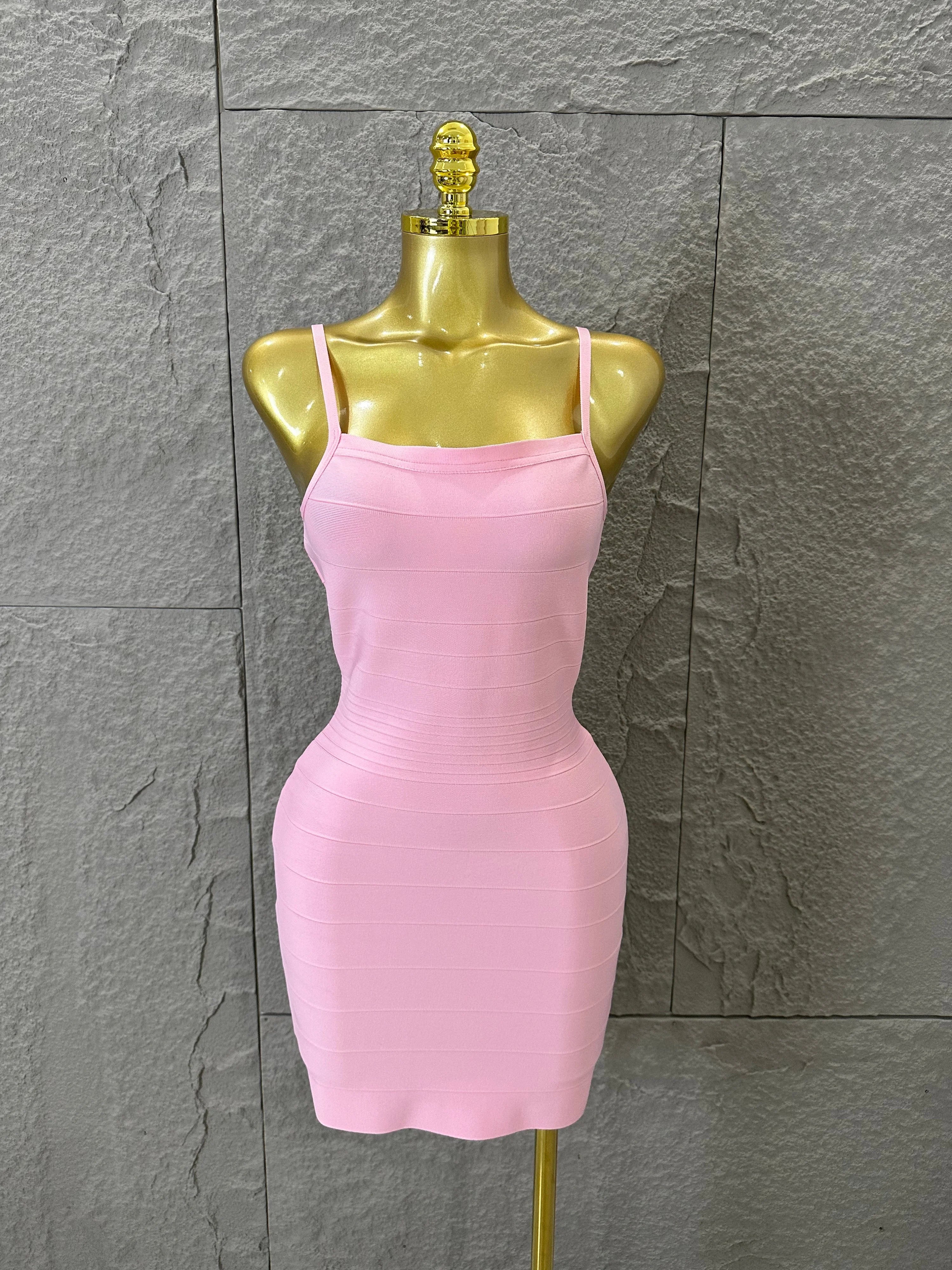 Chic Burgundy Bandage Mini Dress Women Spaghetti Strap Square Neck Bodycon Formal Event Casual Wear Costume Pink