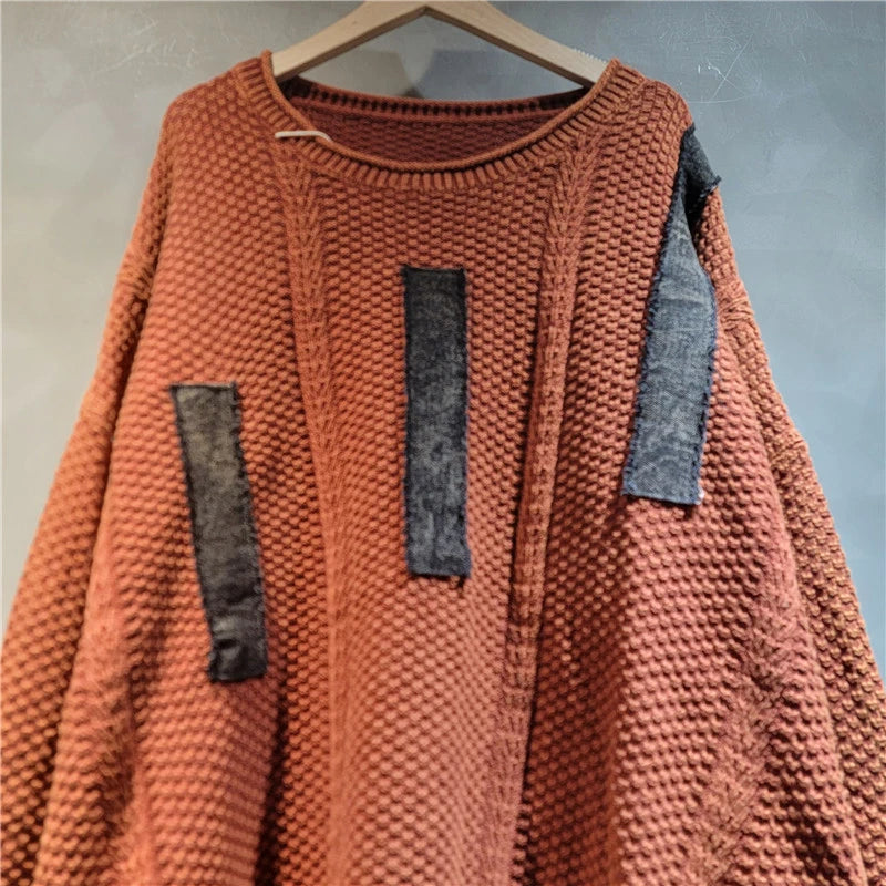 Autumn Winter Sweater Trendy Large Size Loose Casual Patchwork Splicing Top For Women Versatile Pullover 11A07533
