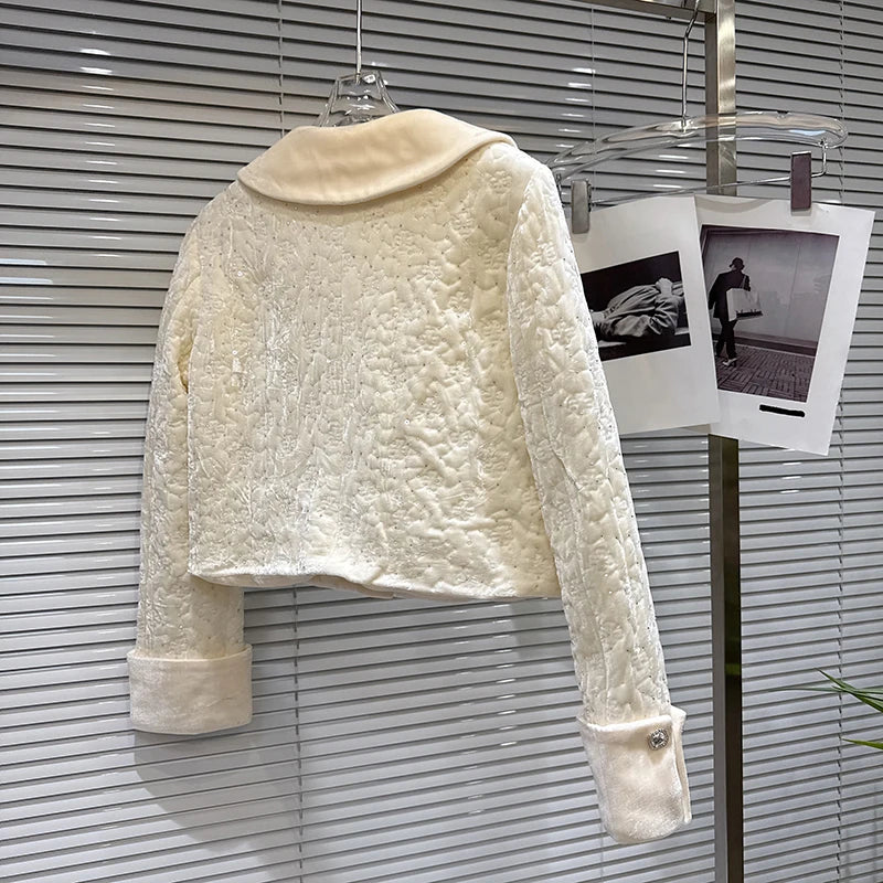 Winter New Fashion Elegant Rhinestone Velvet Quilted Jacket Bowknot Short Skirt Two-pieces Set For Women 11A07528