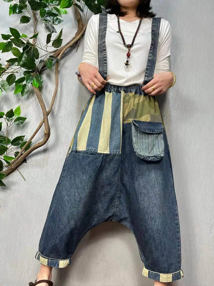 Max LuLu New Spring Women Patchwork Loose Casual Cross Pants European Style Punk Vintage Street Denim Trousers Pocket Jeans Blue One Size