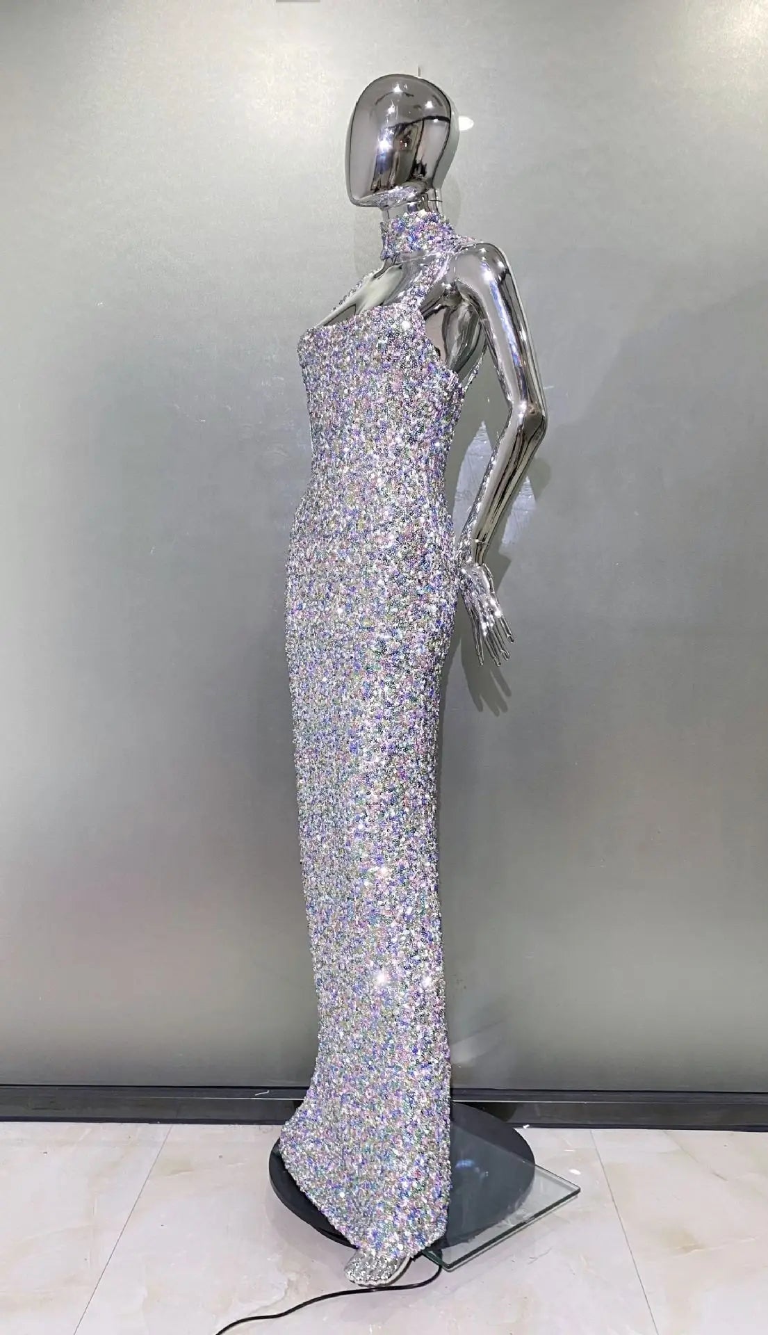 Shinning Sequins Women Sleeveless Sexy Square Collar Bodycon Long Fashion Evening Party Dress Birthday Prom Outfit Vestido