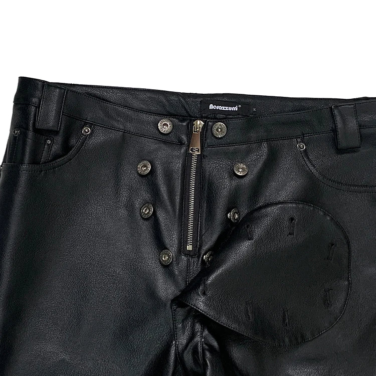 Lautaro Autumn Cool Long Waterproof Black Faux Leather Pants Men Rivet Luxury Mens Designer Punk Style Clothes European Fashion