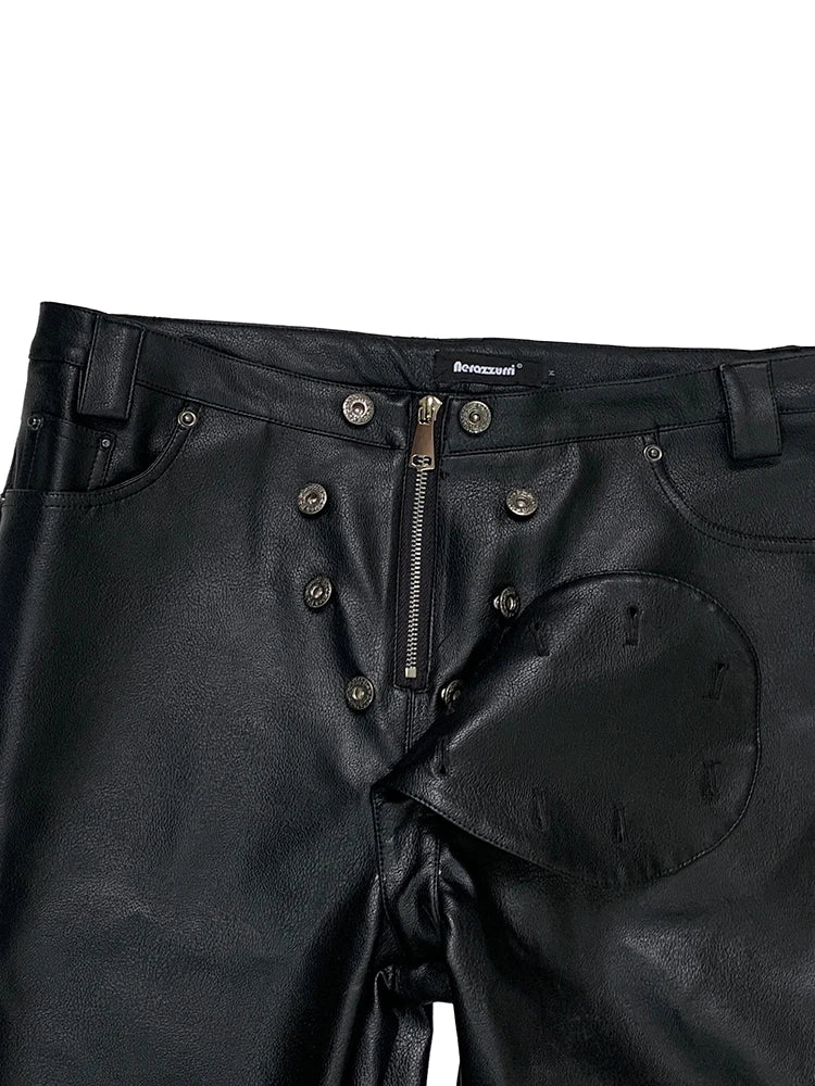 Lautaro Autumn Cool Long Waterproof Black Faux Leather Pants Men Rivet Luxury Mens Designer Punk Style Clothes European Fashion