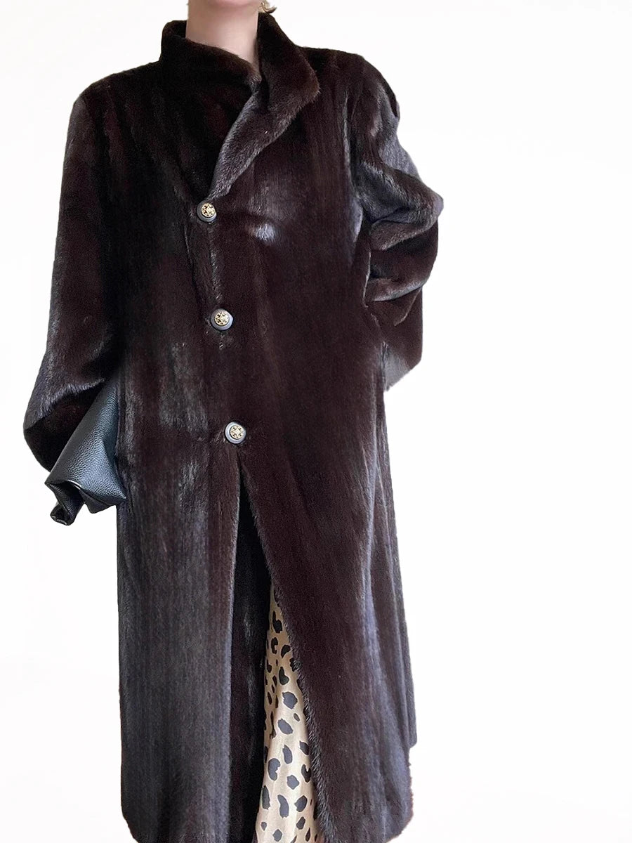 Lautaro Autumn Winter Long Thick Warm Soft Fluffy Faux Mink Fur Coat Women Elegant Luxury Designer Clothes Vintage Fur Overcoat