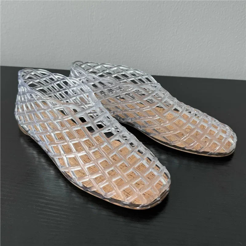 Summer Jellies Shoes Women Fashion Transparent Mesh Hollow Out Beach Shoes Ladies Flat Sandals Colourful Round Toe Jelly Sandals