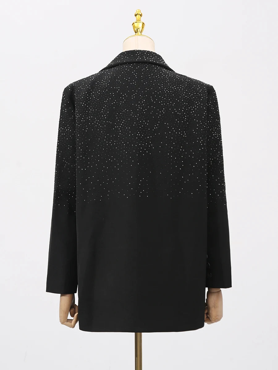 Solid Spliced Stick Drill Elegant Jackets for Women Lapel Long Sleeves Patchwork Single Breasted Jacket Female New