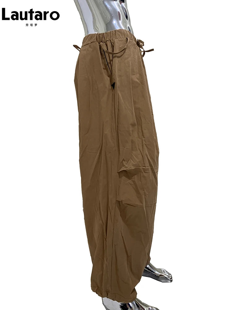Lautaro Spring Autumn Long Oversized Baggy Wide Leg Pants Men Elastic Waist Drawstring Loose Casual Korean Fashion Clothes 2025
