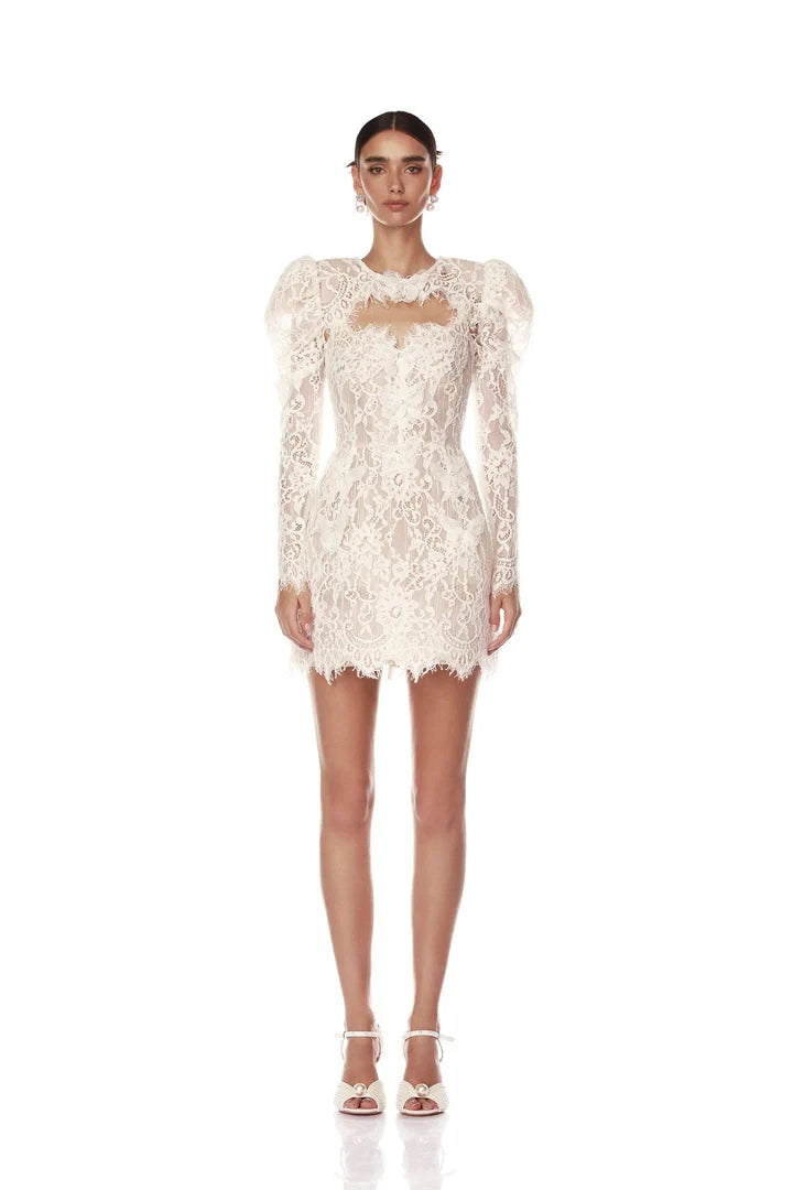 2024 New Autumn White Lace Women Fashion Long Sleeve Bodycon Mini Dress Cute Girls' Birthday Party Celebrate Date Dress