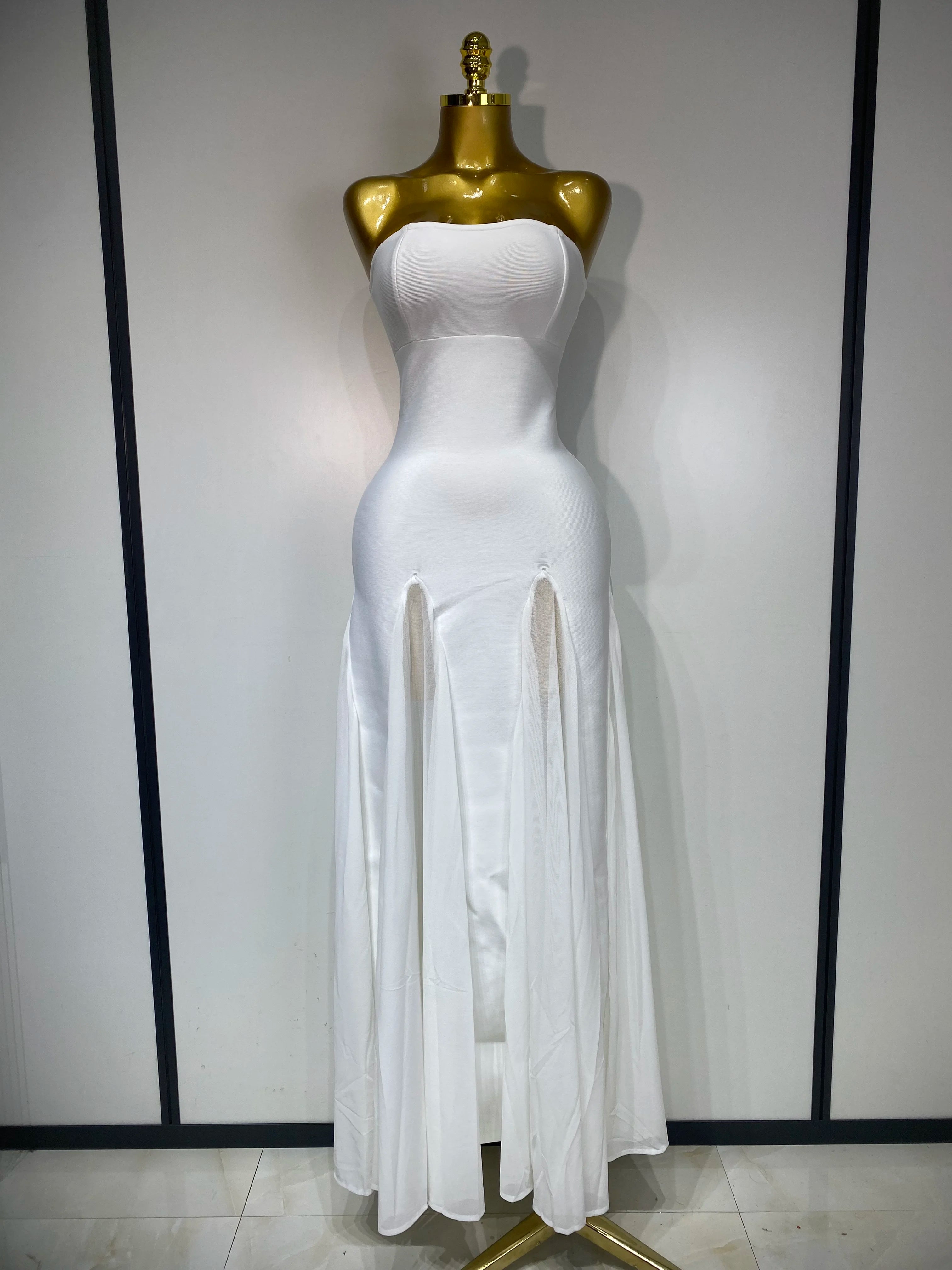 Women Sexy Backless Bodycon Bandage Dress Sleeveless Maxi Long Elegant Dresses 2025 Luxury Birthday Dress Club Party Outfit WHITE