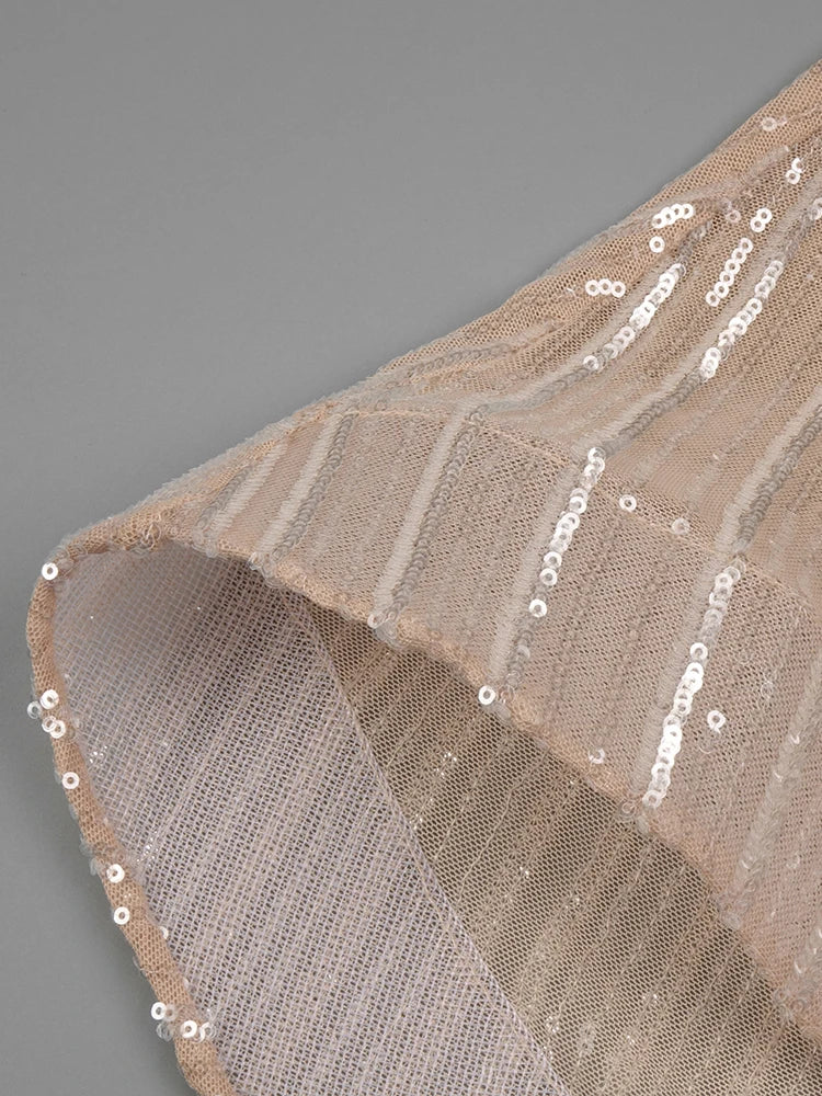 Apricot Sequins Mermaid Long Dress Optical Illusion Strapless Crystals Flowers Embellished Celebrity Evening Party Gowns