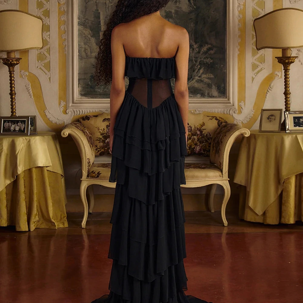 2025 Women Sexy Strapless Ruffle Slim Maxi Dress for cummerbund Elegant Sleeveless Lady Evening Party Gowns Female Robes