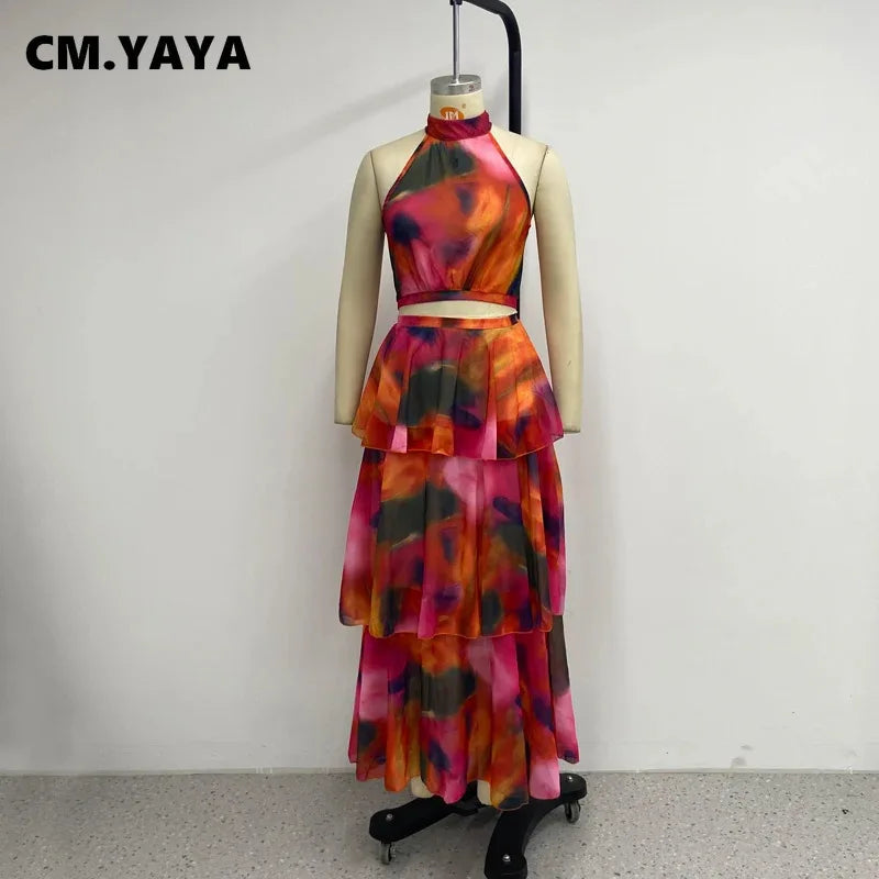 Women Dress Sleeveless Printed Vest Long Ruffles 2024 Summer Beach Sexy Night Party Dresses Outfits