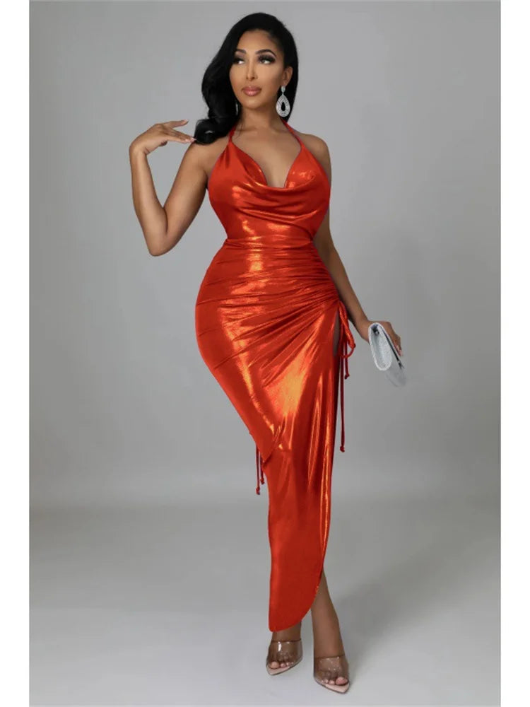 Wmstar Party Dresses Women Christmas Slip Draped V Neck Sexy Luxury Elegant Maxi Dress Birthday Outfits Wholesale Dropshipping Red