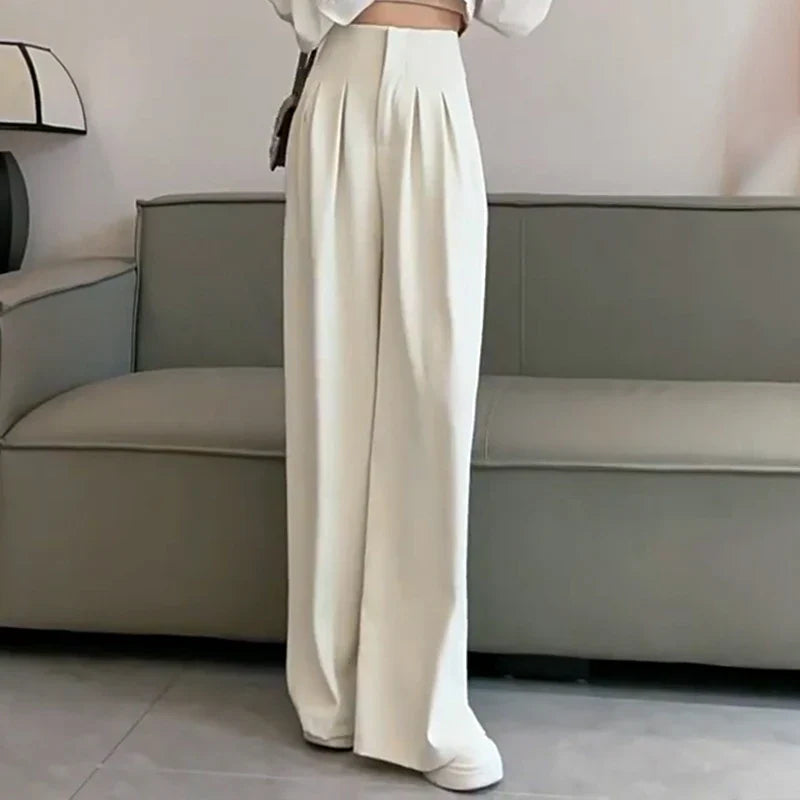 Ultra High Waist Wide Leg Pants Straight Drooping Spring and Summer All-Match Trousers Thick Suit Pants Mop Pants Creamy-white