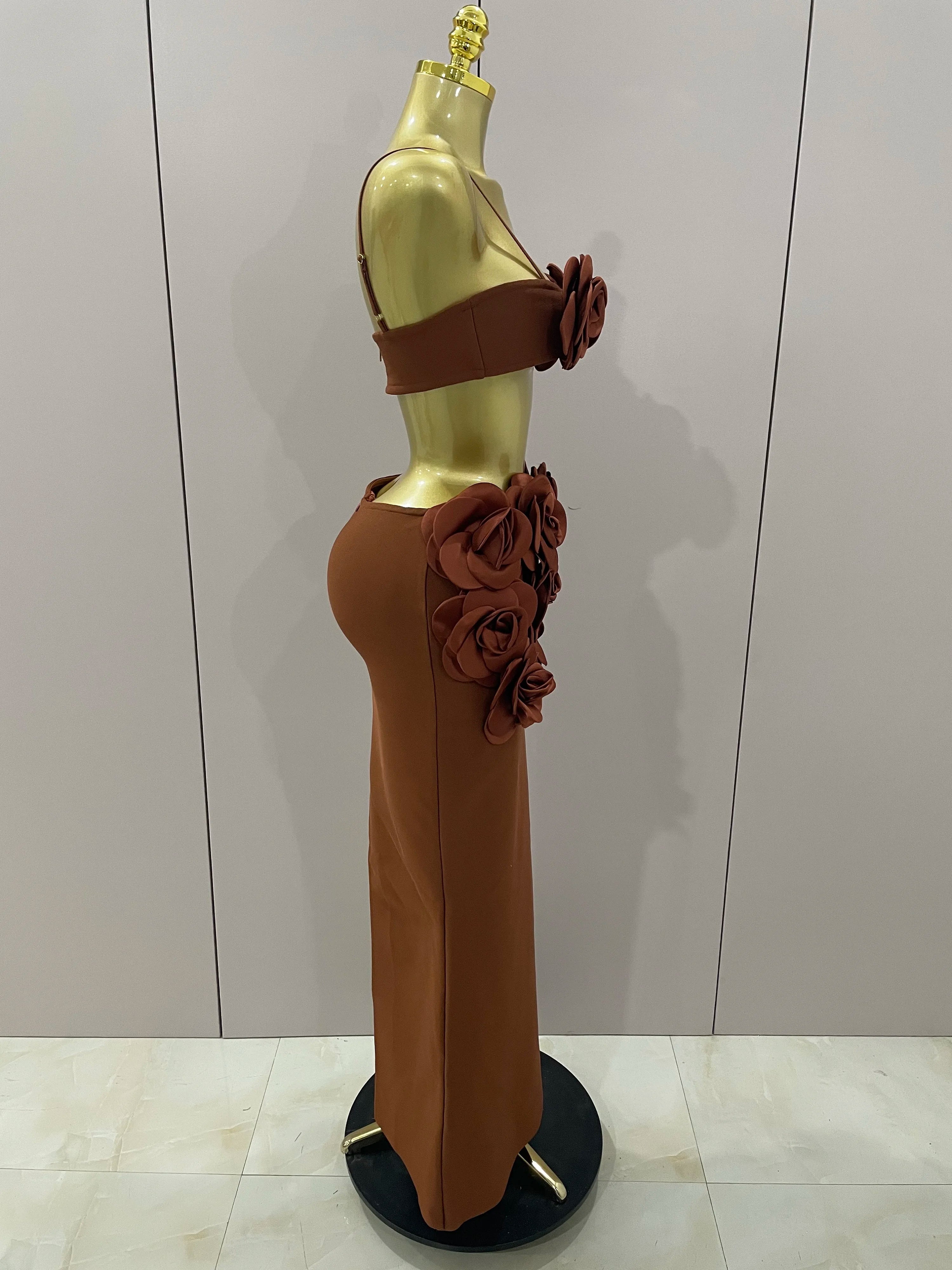 Sexy Camisole Floral Bandage Long Skirts 2-Piece Set 2025 Women Celebrity Elegant Party Cocktail Prom Gown Nightclub Outfit