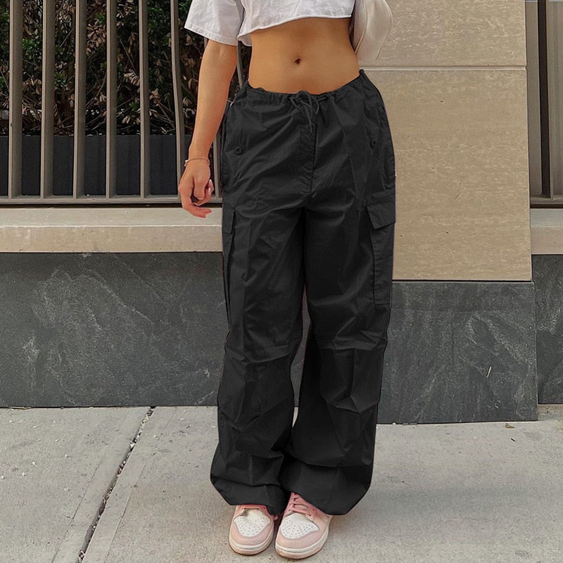 Y2K 服特大プラスサイズローウエストパラシュートルーズだぶだぶスウェットパンツズボン女性ジョガーカーゴパンツストリート衣装