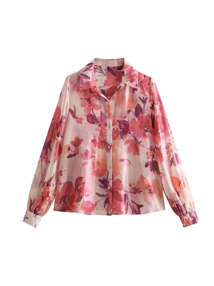 Aonibeier Summer Women Printed Suits Traf Wrist Sleeve V Neck Casual Shirt Female Pleated Maxi Long Skirt Sets Y2K Street One Piece Top