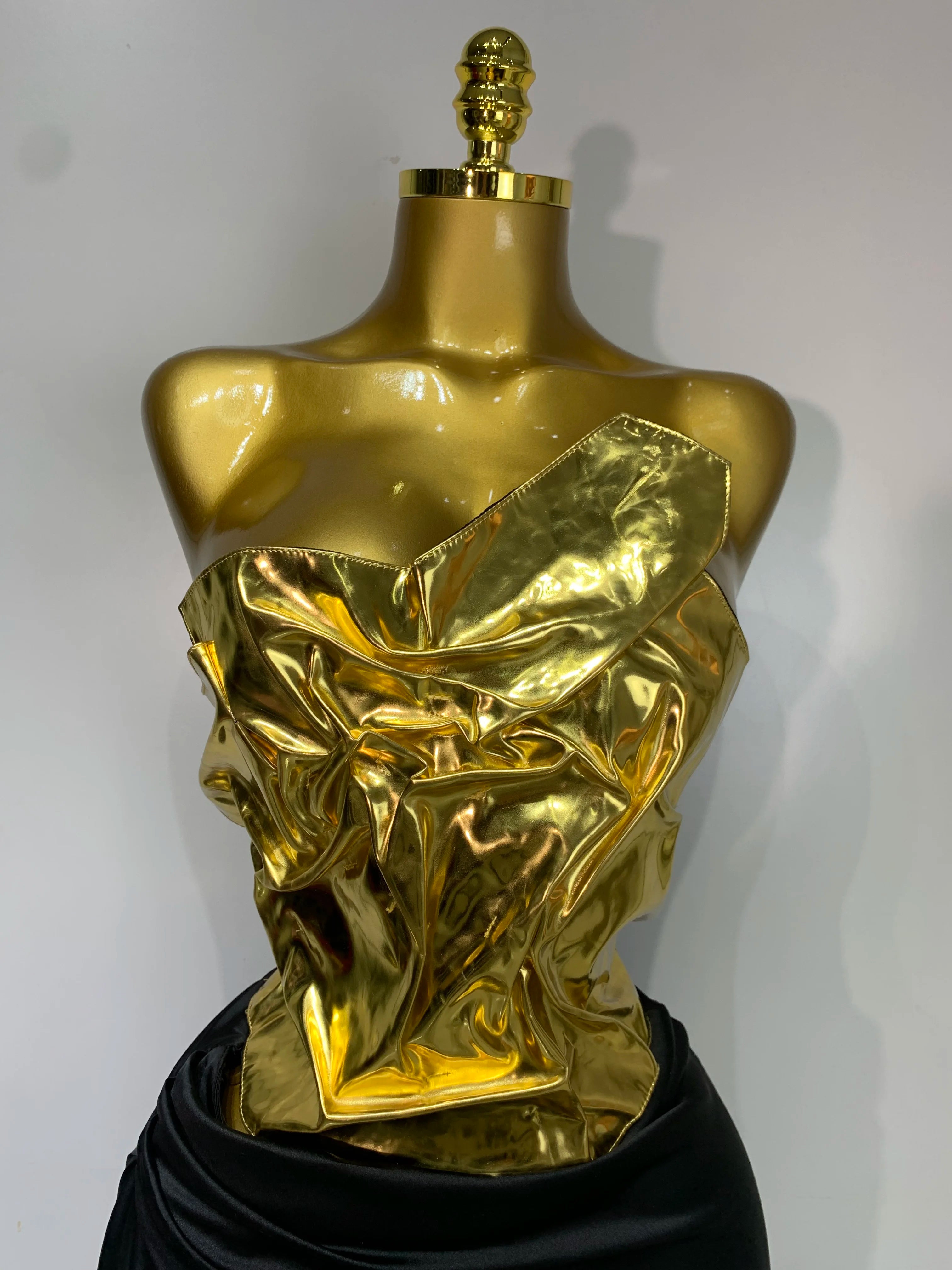 2025 Women Gold Color Sexy Laced-up Tops 2 Pieces Set Long Dress Celebrate Evening Party Celebrity Elegant Dress