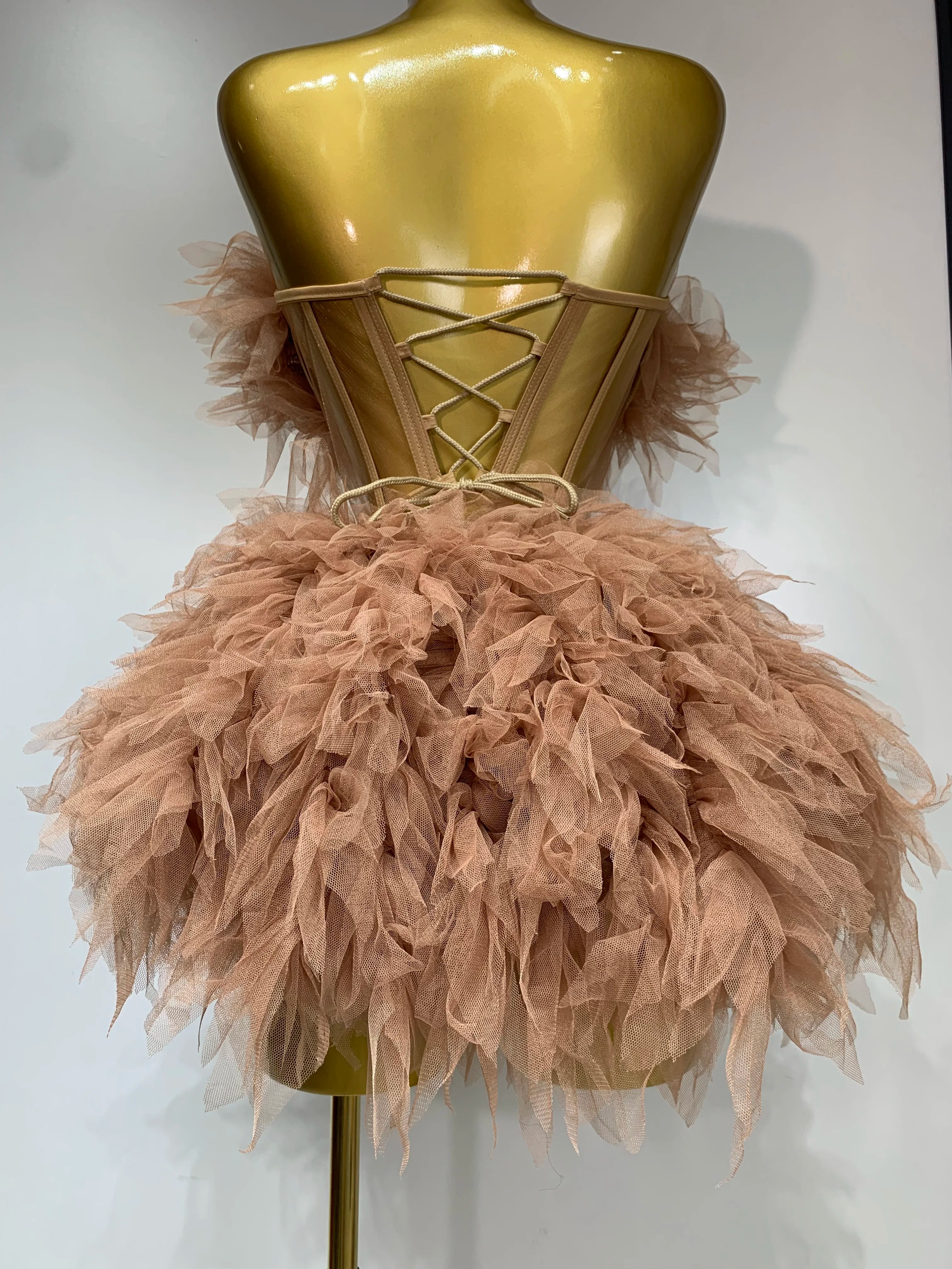 Women Sexy Strapless Two Pieces Set Prom Gown Mini Dress Celebrate Nightclub Party Performance Costume Singer Stage Wear