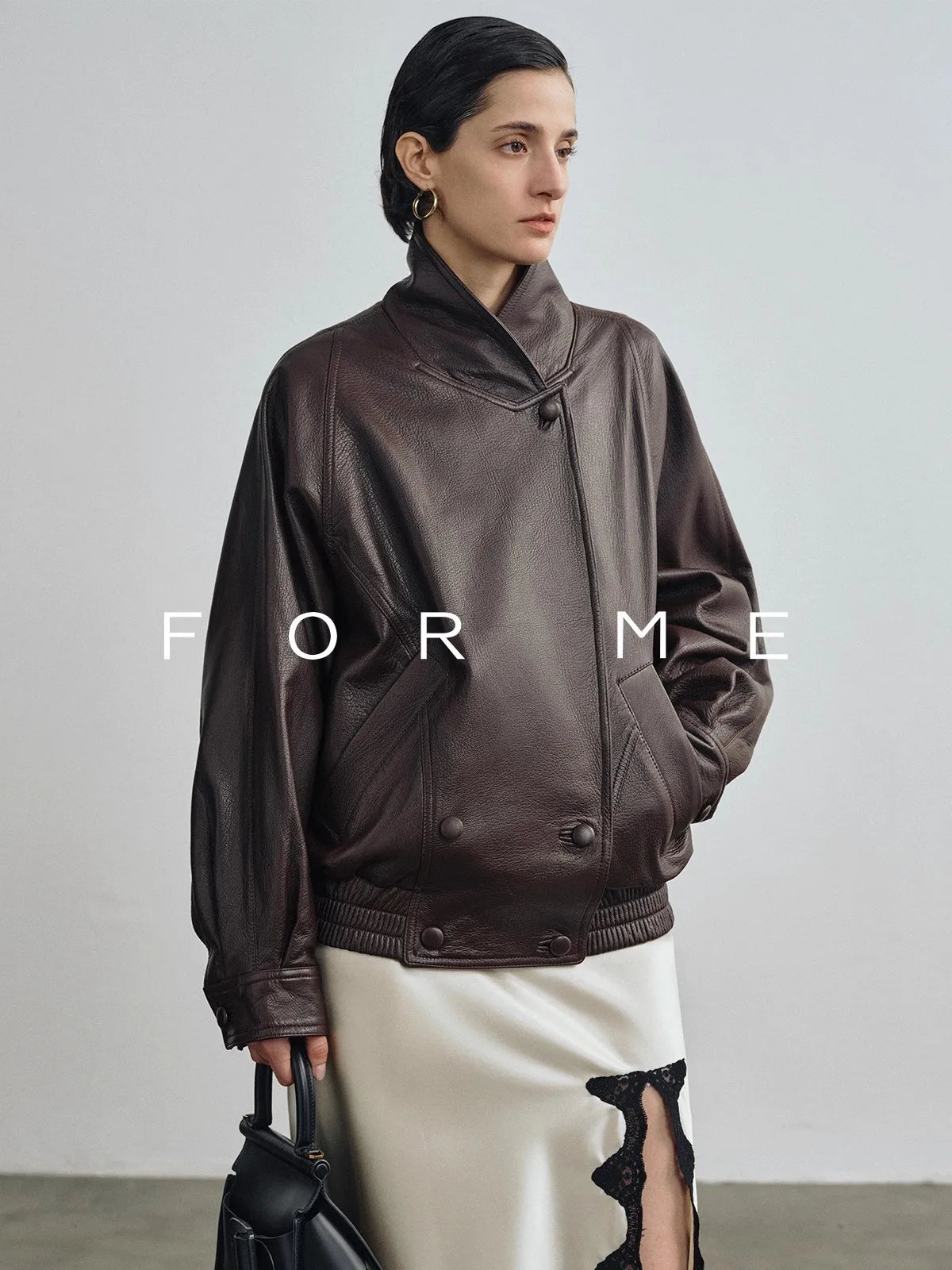 Lautaro Spring Autumn Cool Brown Pu Leather Jacket Women Long Sleeve Double Breasted Luxury Designer American Retro Clothing Brown