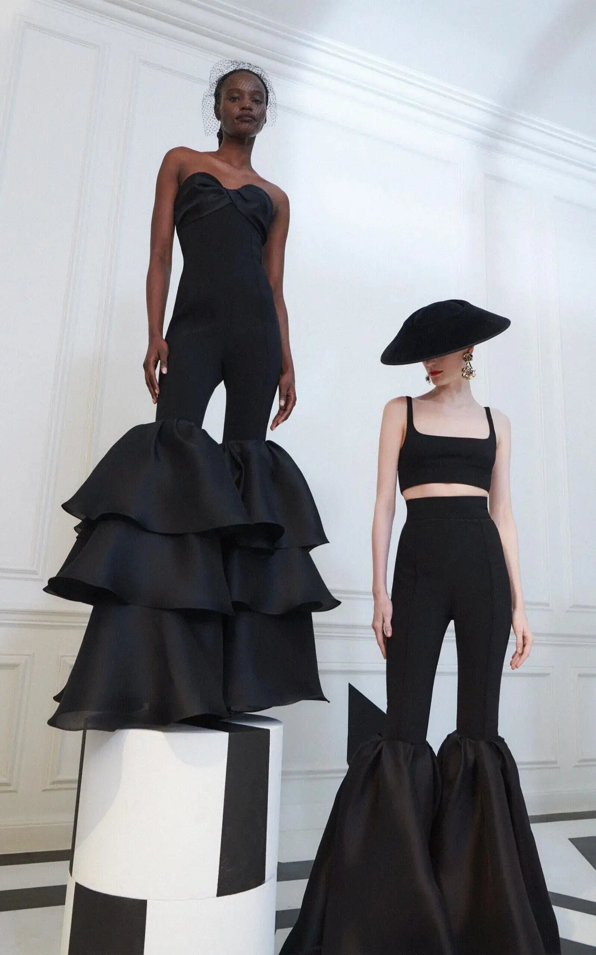 Stylish Flare Pants Strapless Black Bandage Jumpsuit Woman Fashion Party Outfit Nightclub Performance Costume