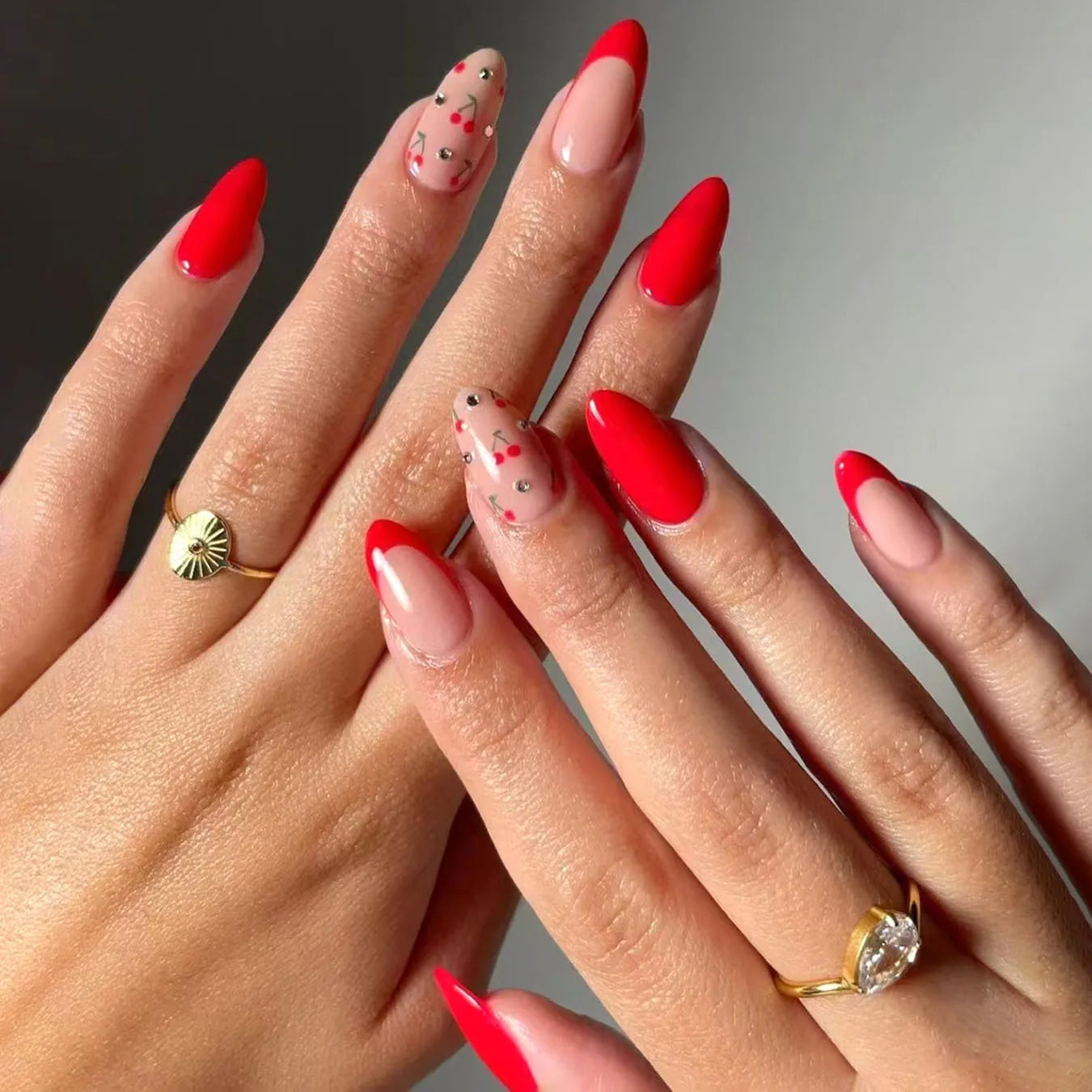 24Pcs Mid-length Almond Fake Nail with Colorful Checkered Pattern Press on False Nails Dopamine Datachable Full Cover Nails Tips X-0470