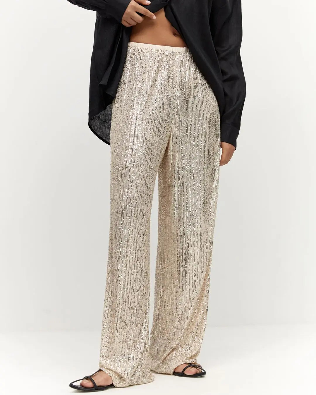 Sequin Pants New Instagram Style Trendy American Pearlescent Sequin Straight Leg Floor mops