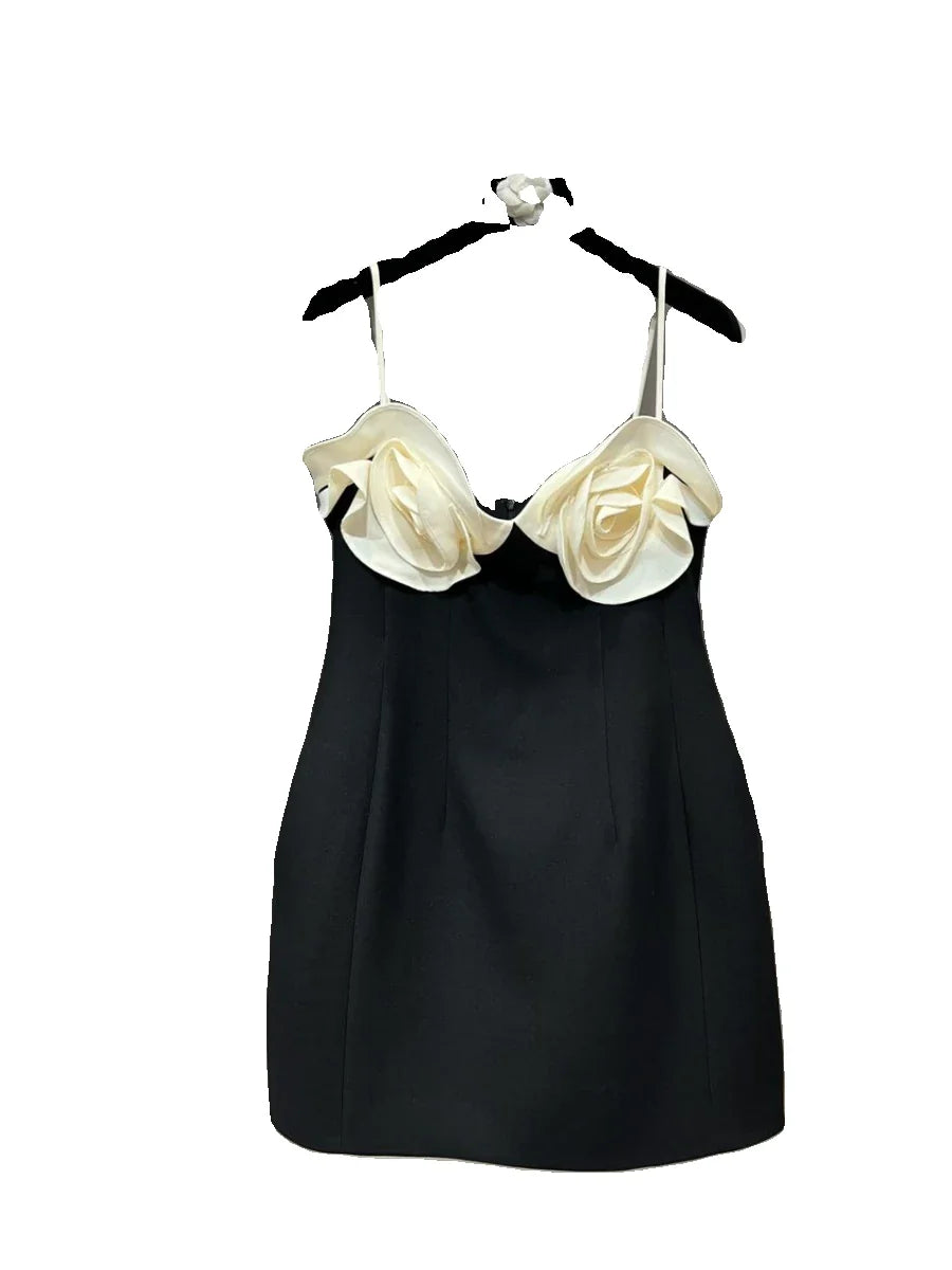 PREPOMP Spring Sleeveless Petals Appliques Design Contrast Color Slim Waist Short Dress Women GM986