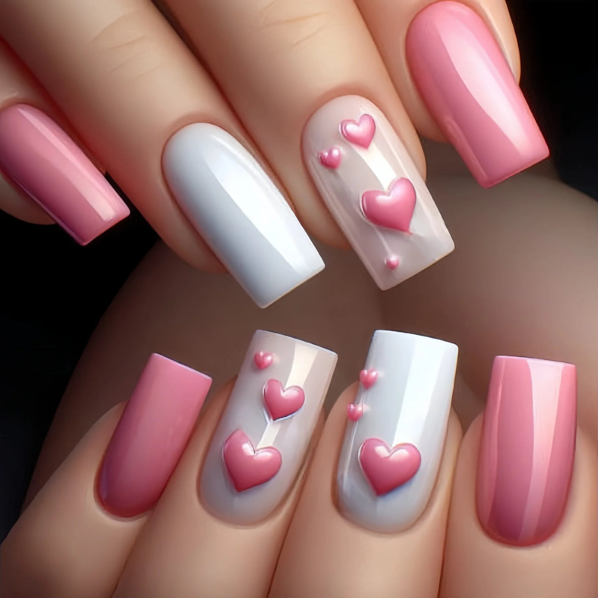 24Pcs Mid-length Ballet Press on Nails Red Valentine's Day Design Fake Nails Love Rose Pattern Nail Tips Wearable False Nail Art 481