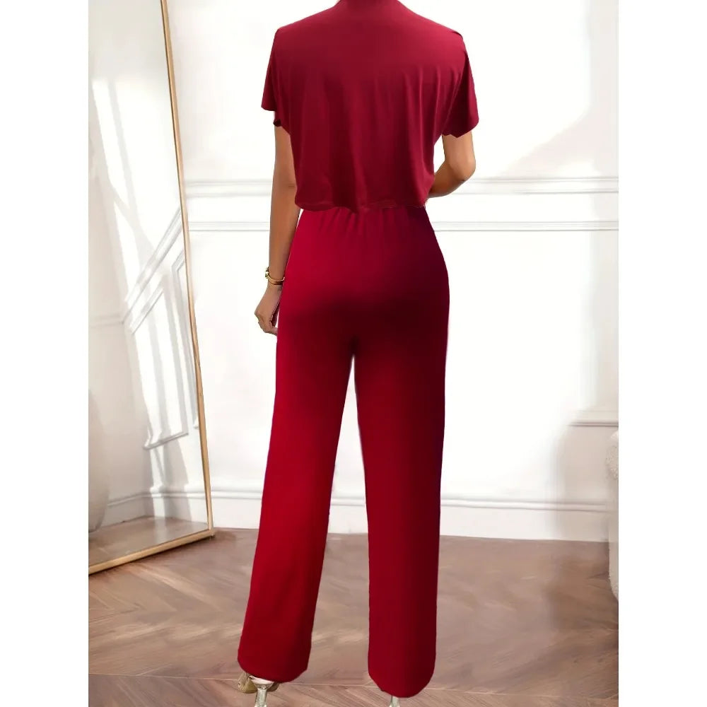 Plus Size Casual V Neck Short Sleeve High Low Hem Tee & Drawstring Pant Outfits Two Piece Set